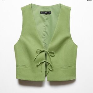 MANGO Green Tie-Front Vest